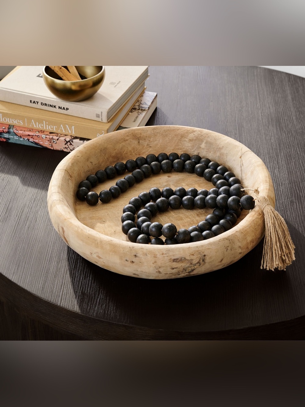 Pottery Barn Black Wooden Bead Garland with Tassel